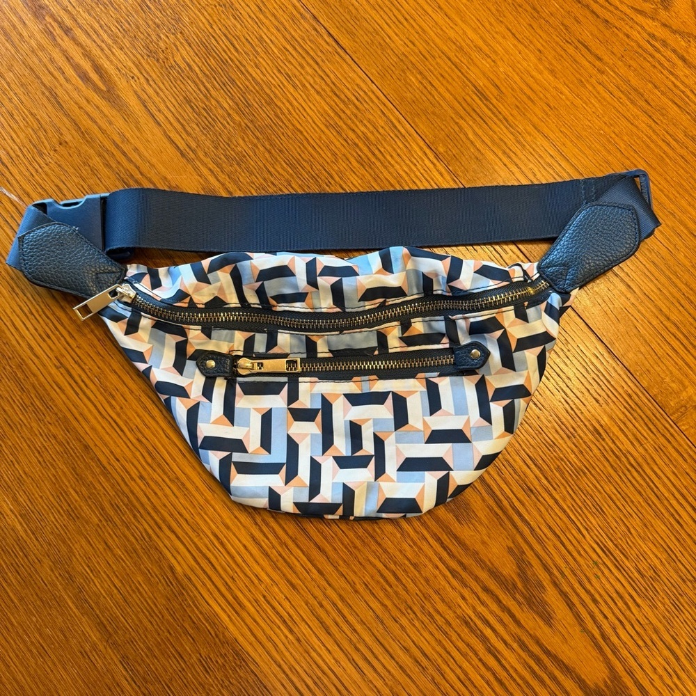 A New Day Geometric Print Bum Belt Bag Navy Blue, Peach & White